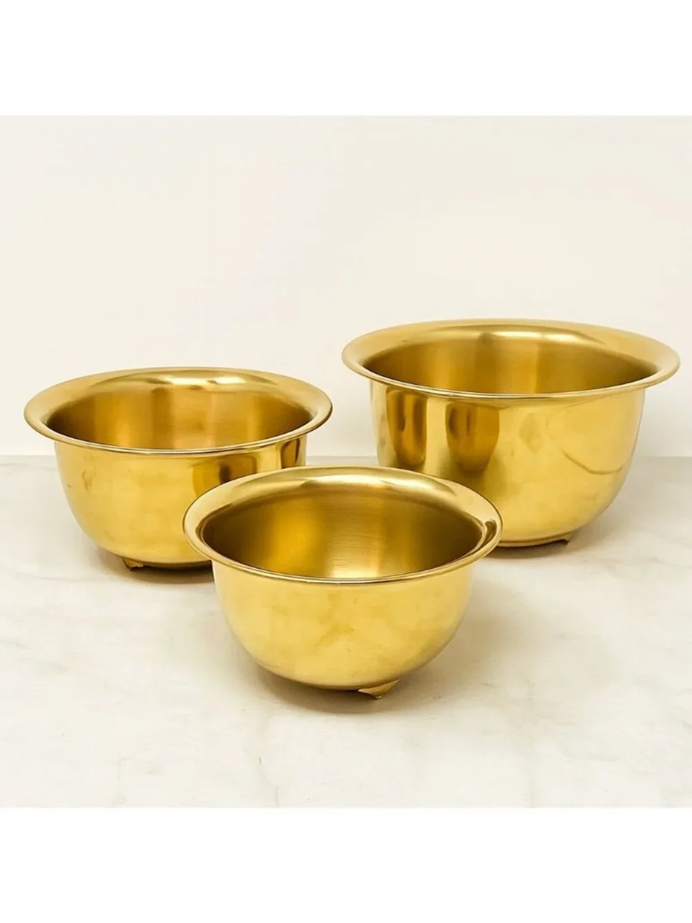 Vintage‎ Set of 3 Brass Footed Bowls Planters Cachepots Mid Century Decor 1960s